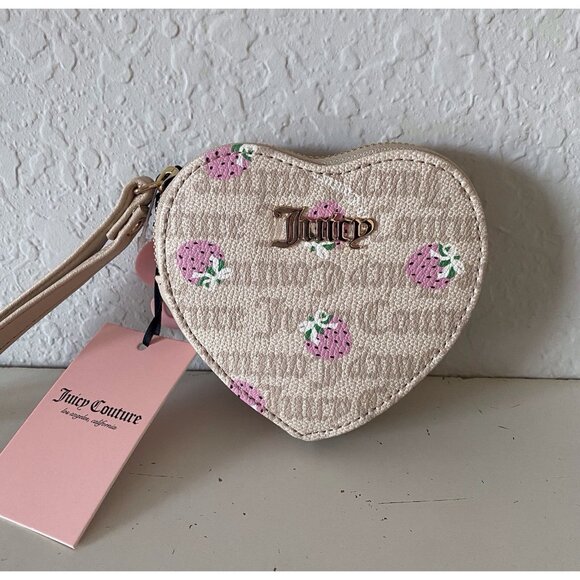 Juicy Couture Handbags - Juicy Couture Berry Sweet Coin Purse Wristlet Sandstone Cherry Blossom NEW